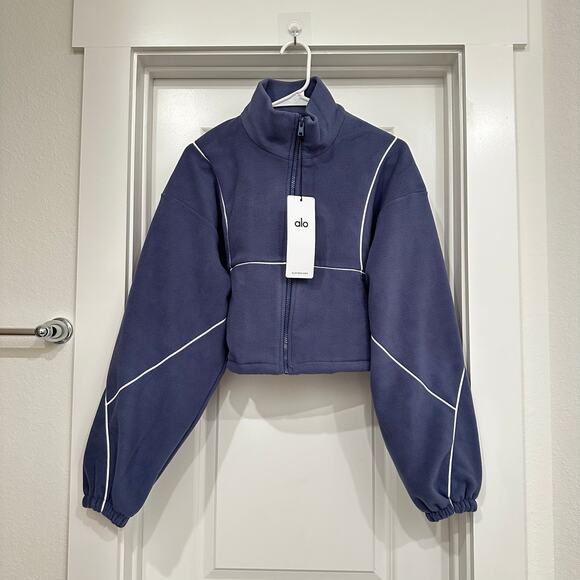 NWT Alo Polar Fleece Game Time Full Zip Jacket in Bluestone/White Size Medium - Picture 1 of 7